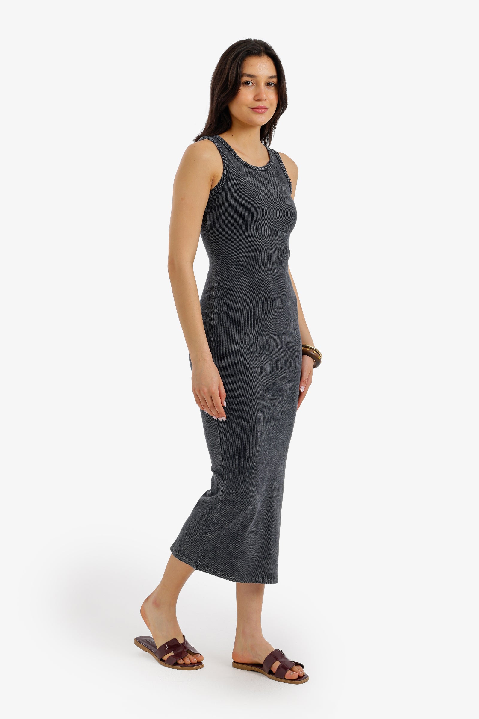 Ribbed Washed Midi Dress