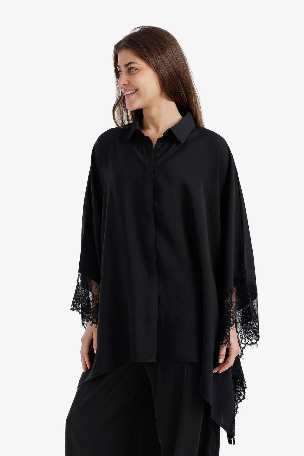 Lace-Trimmed Poncho Shirt