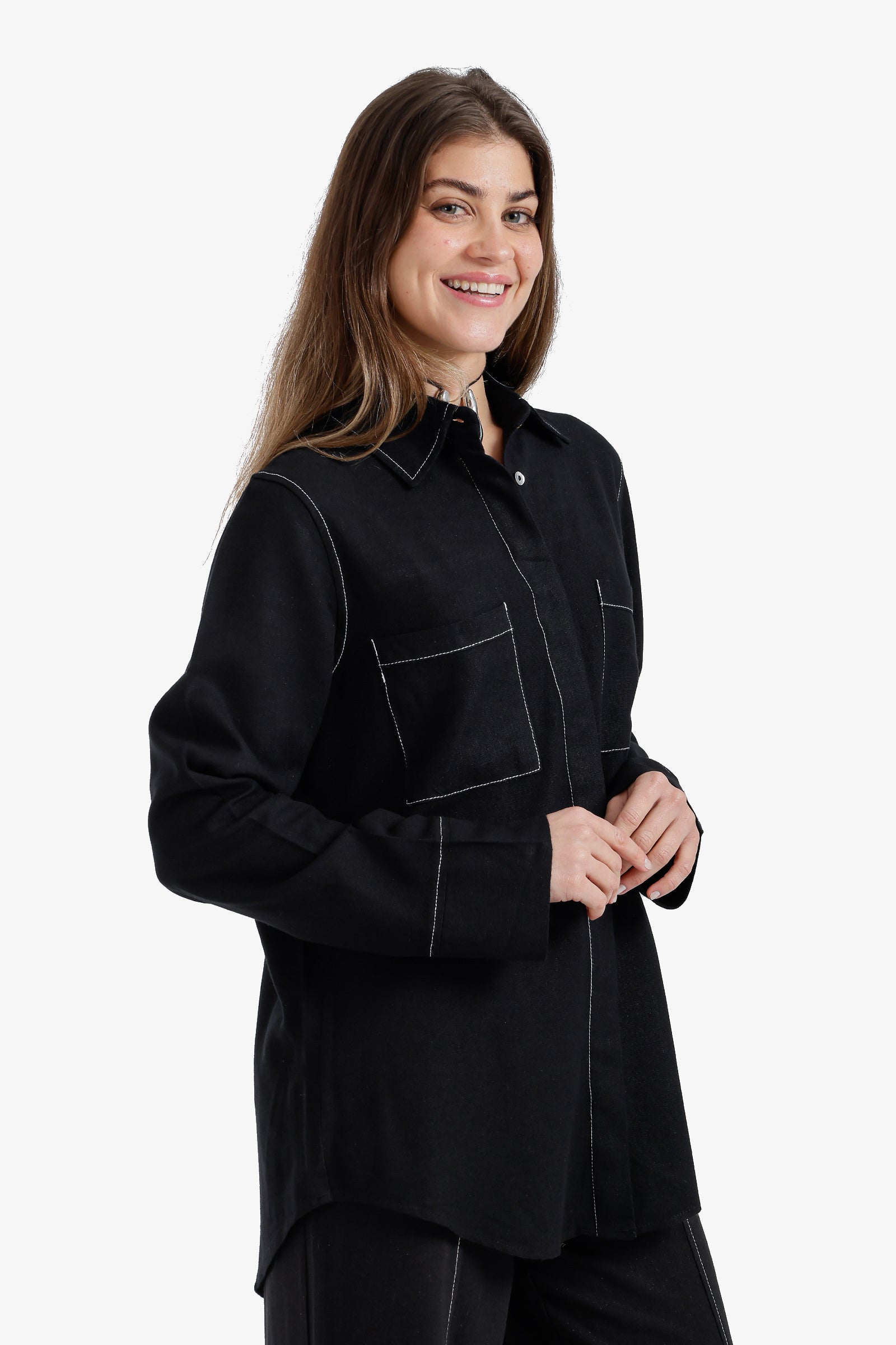 Contrast-Stitch Utility Shirt | | Carina Wear – Carina - كارينا