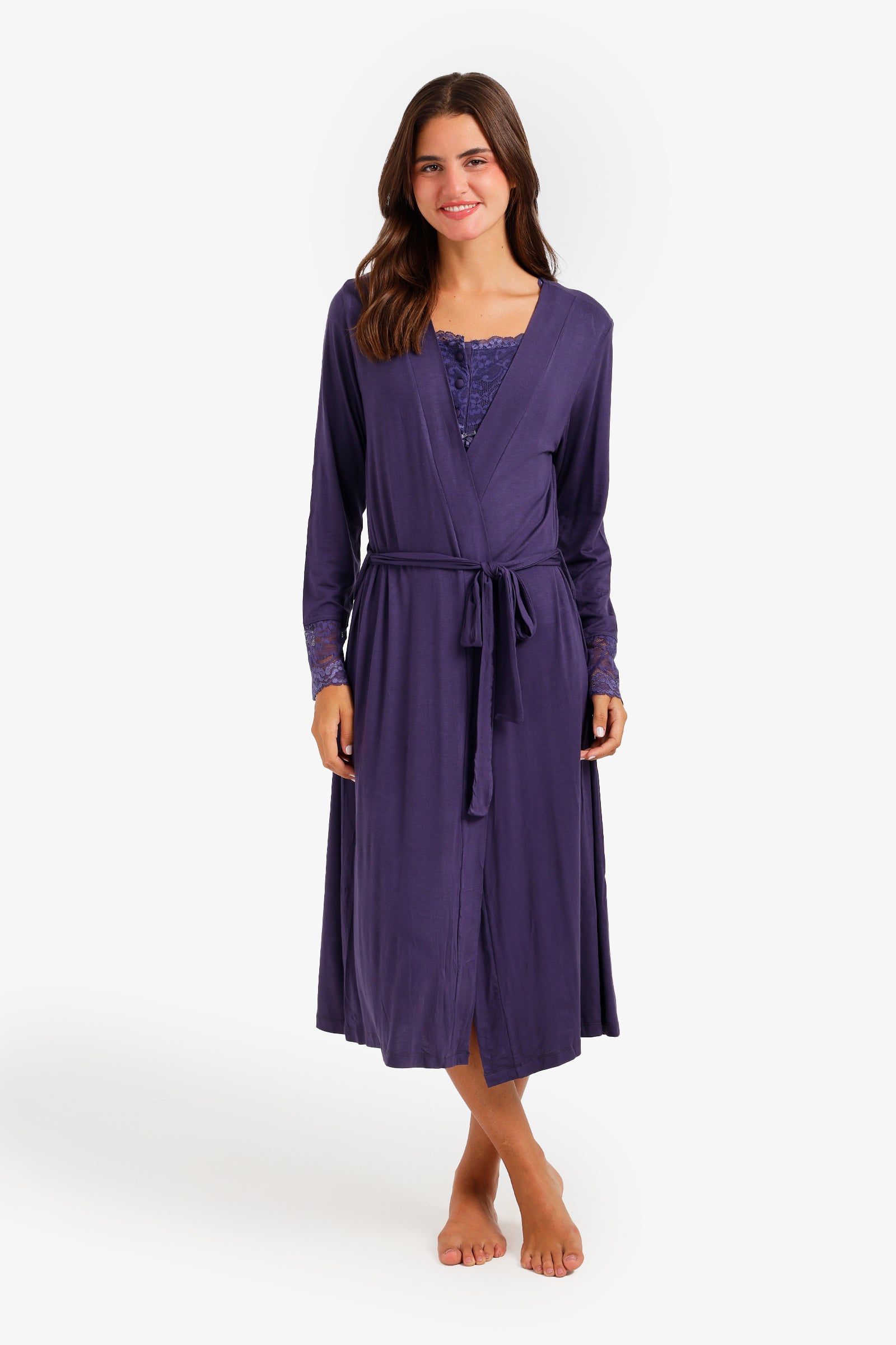 Lace-Trim Nightgown Set