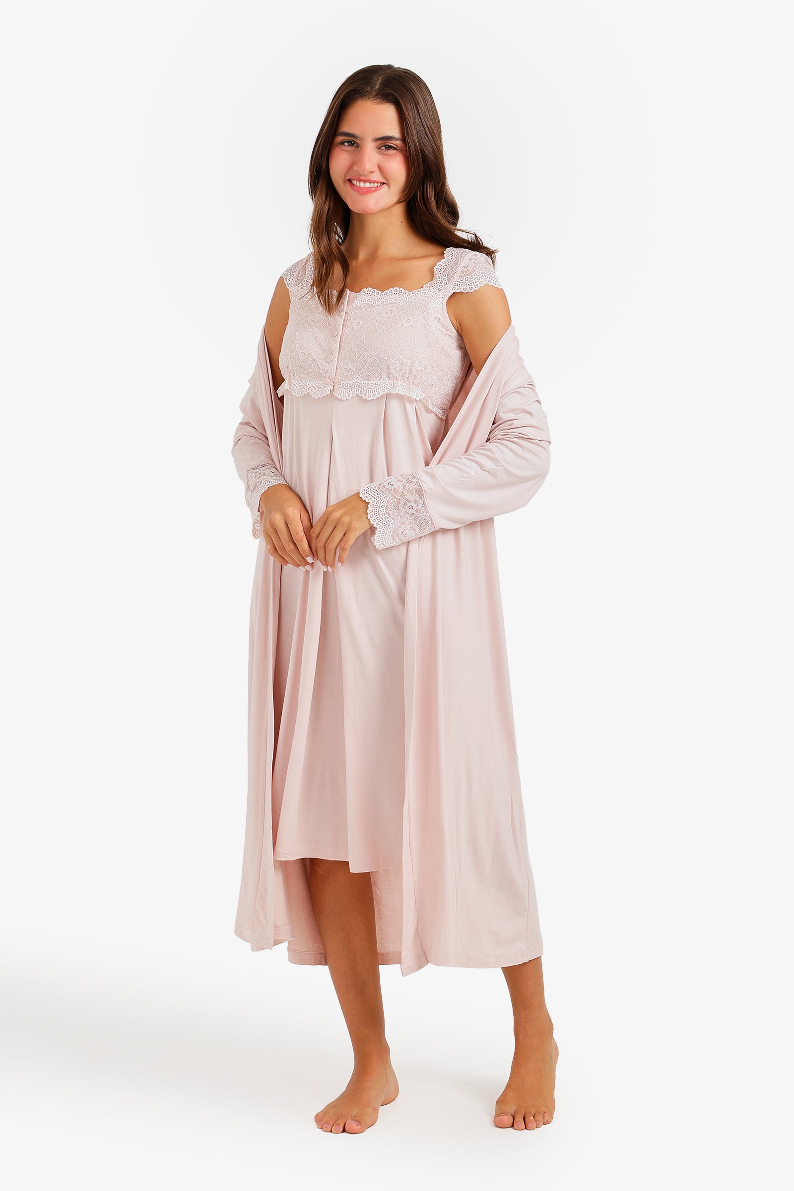 Lace-Trim Nightgown Set