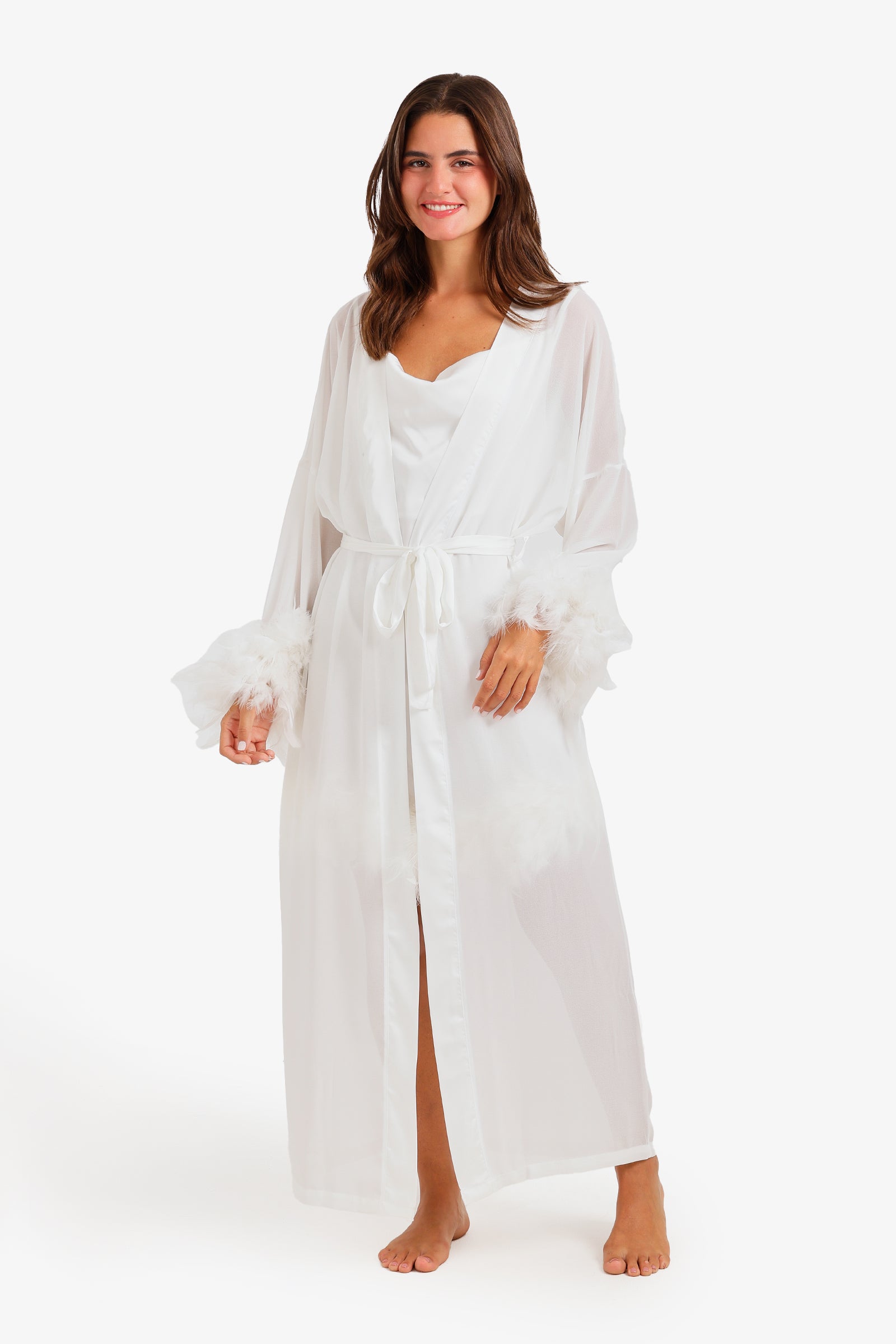 Feather Trim Nightgown Set