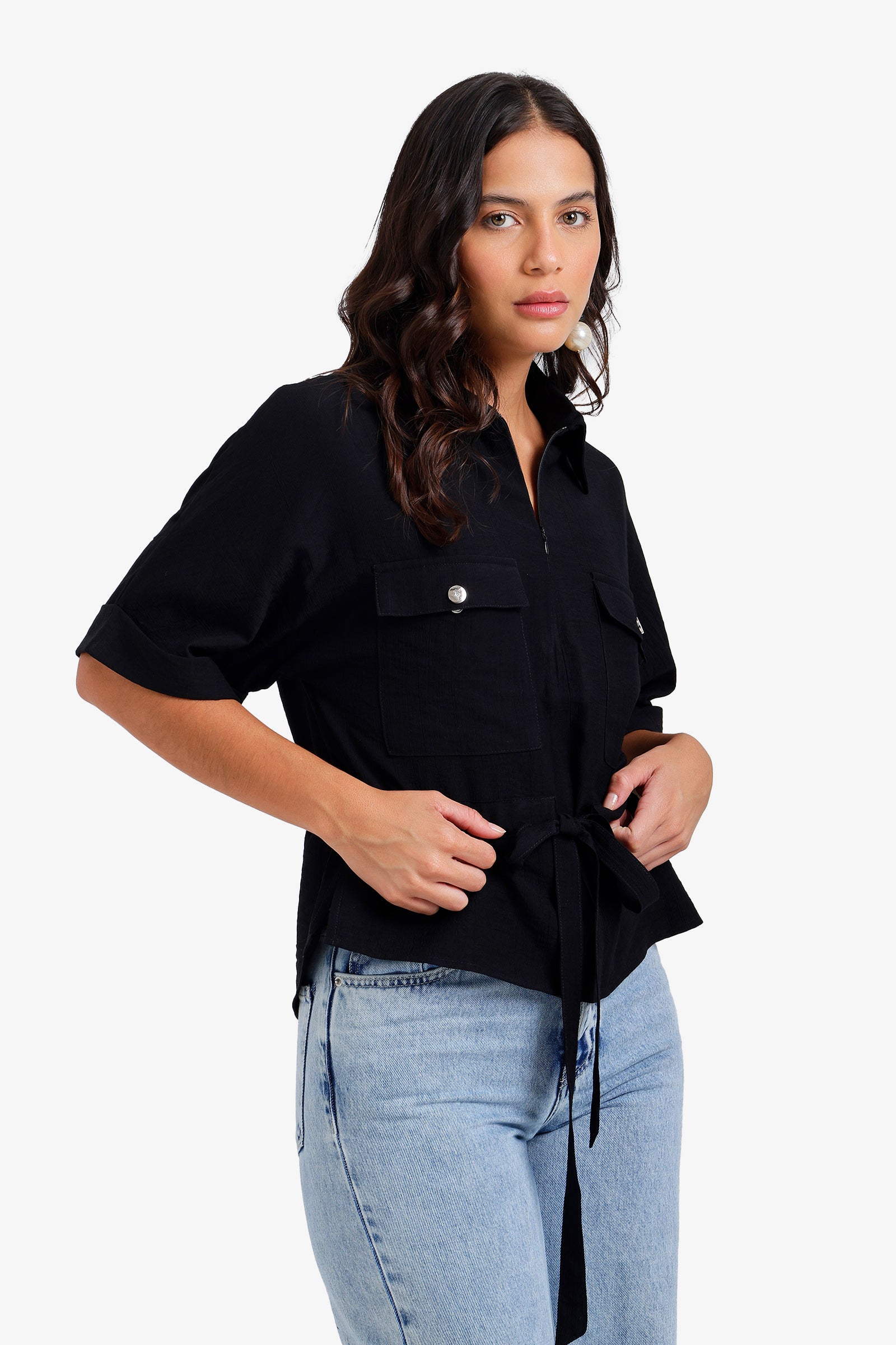 Drawstring Waist Lounge Shirt