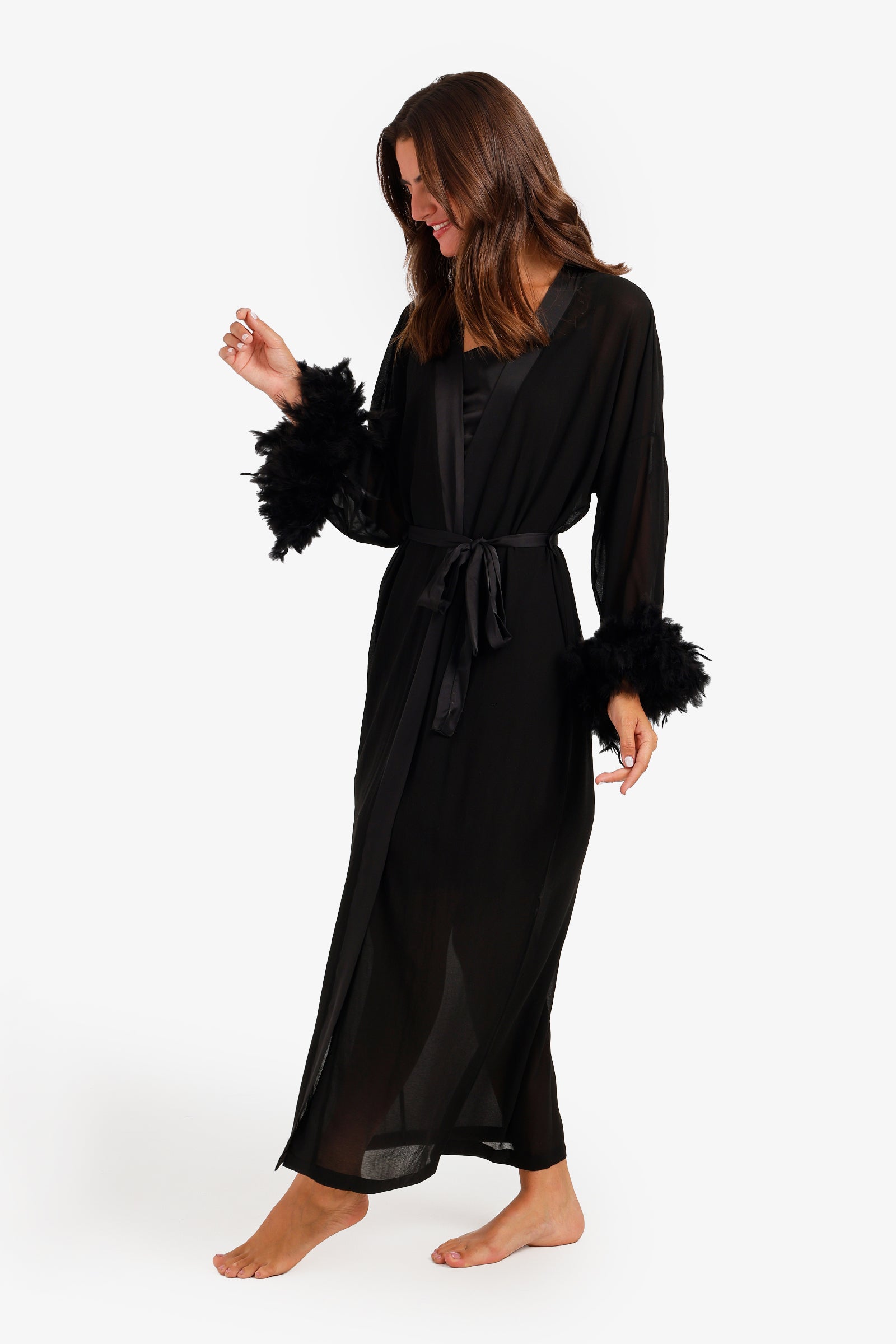 Feather Trim Nightgown Set