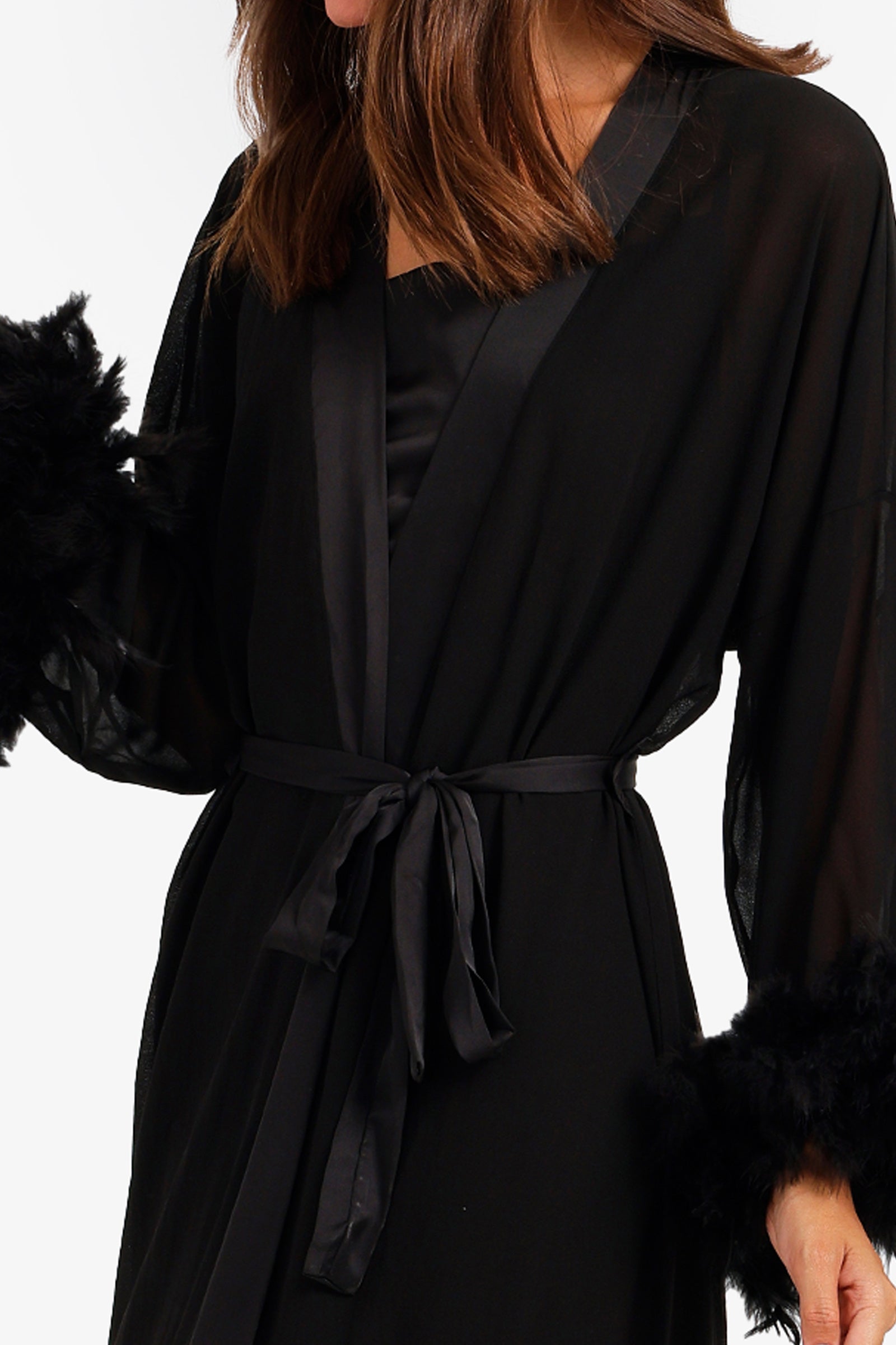 Feather Trim Nightgown Set