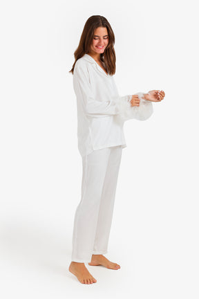 Satin Fur Cuff Pyjama Set
