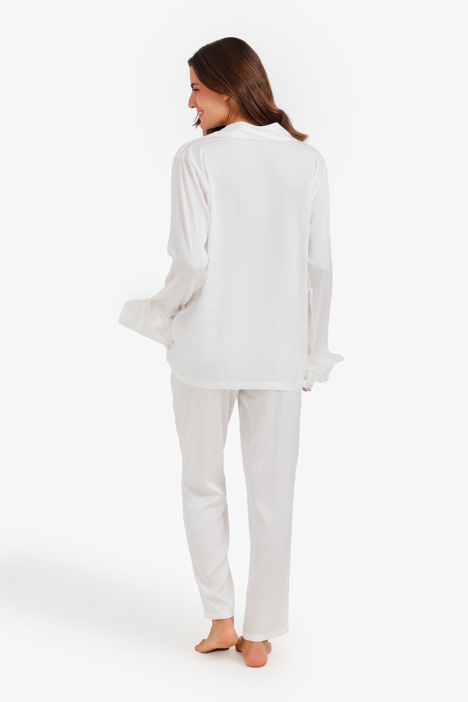 Satin Fur Cuff Pyjama Set