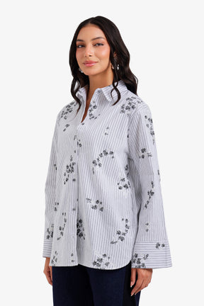 Striped Floral Relaxed Shirt