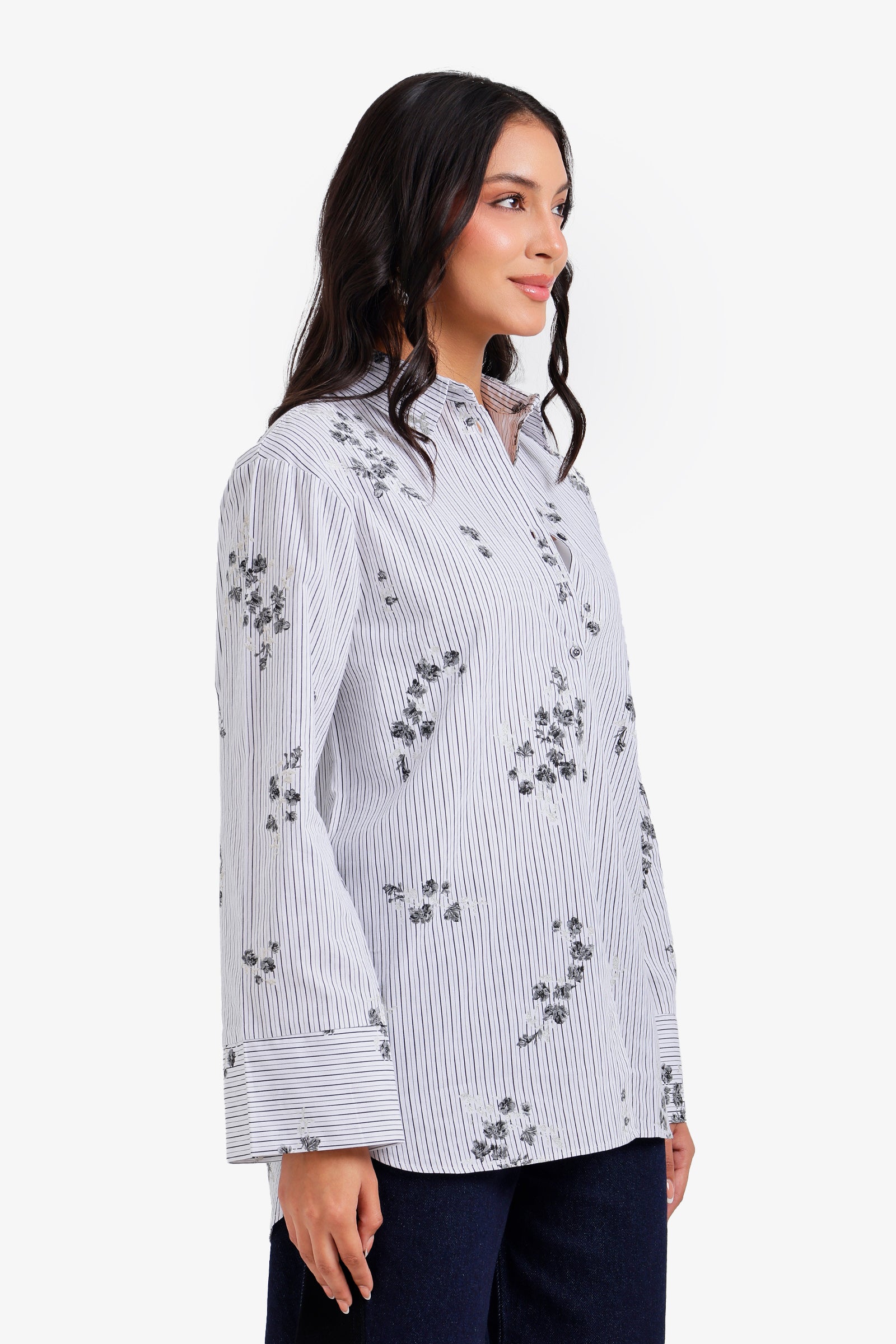 Striped Floral Relaxed Shirt