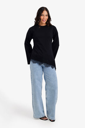 Lace Trim Asymmetric Top