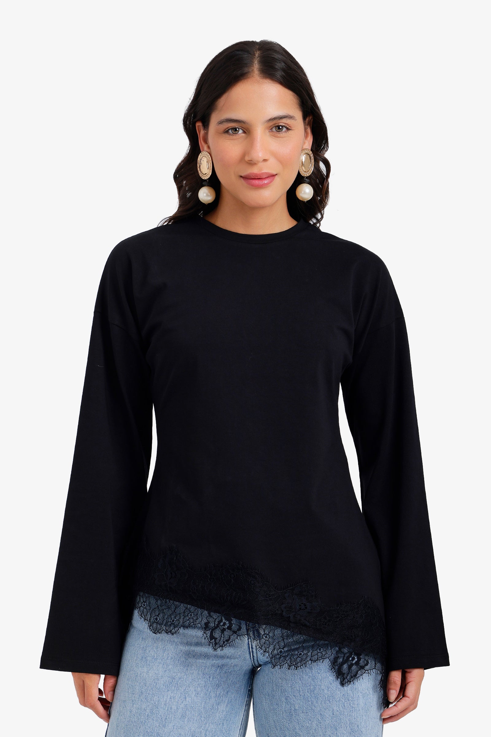 Lace Trim Asymmetric Top