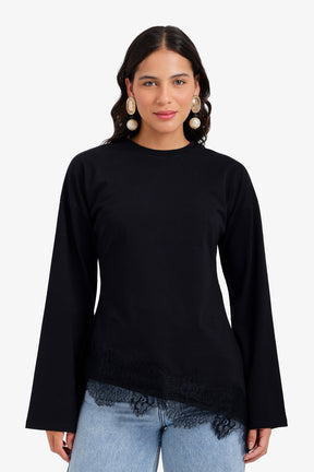 Lace Trim Asymmetric Top