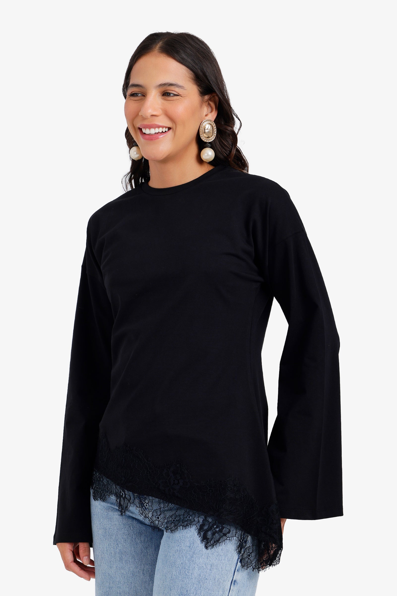 Lace Trim Asymmetric Top