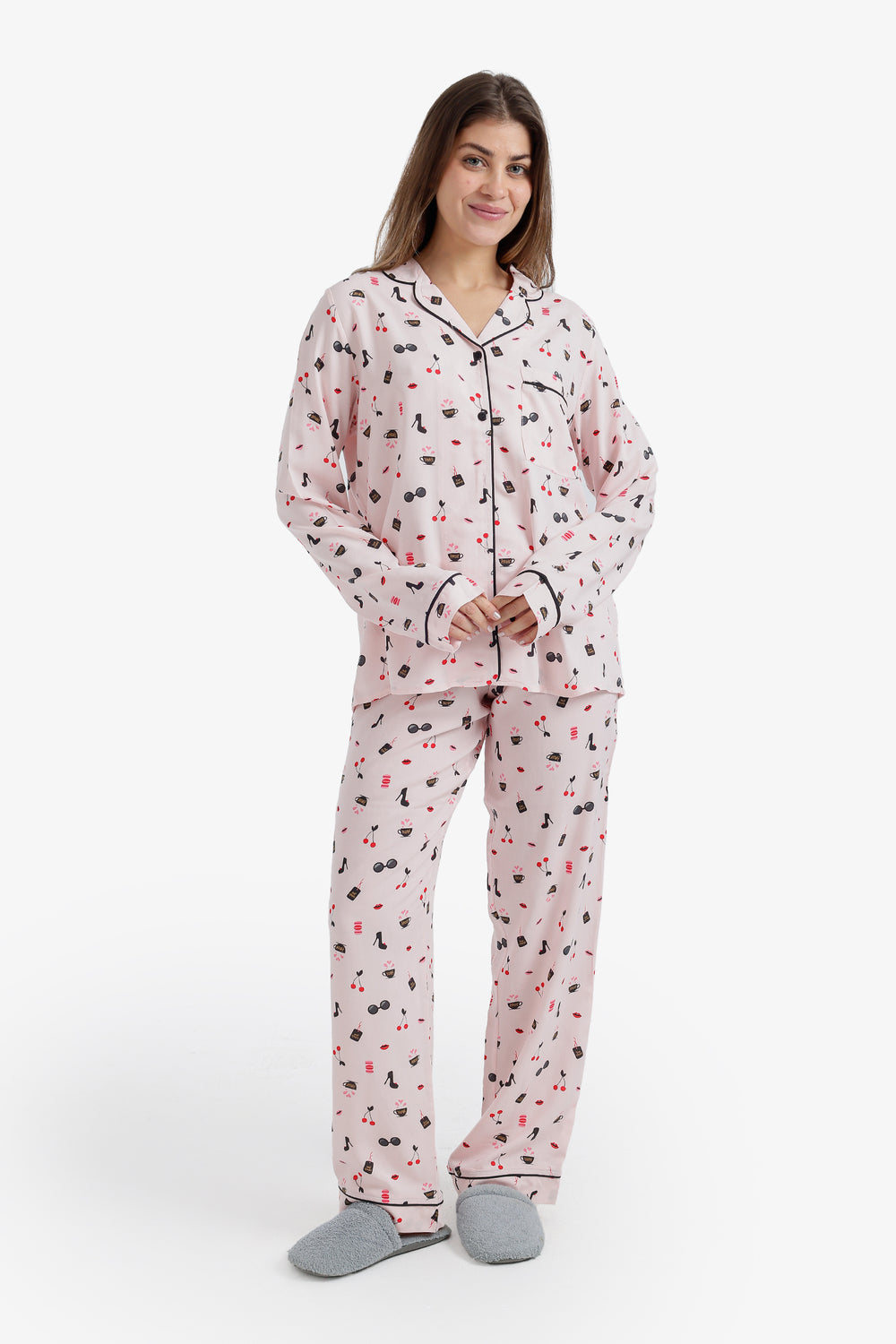 Printed Notch Collar Pyjama Set