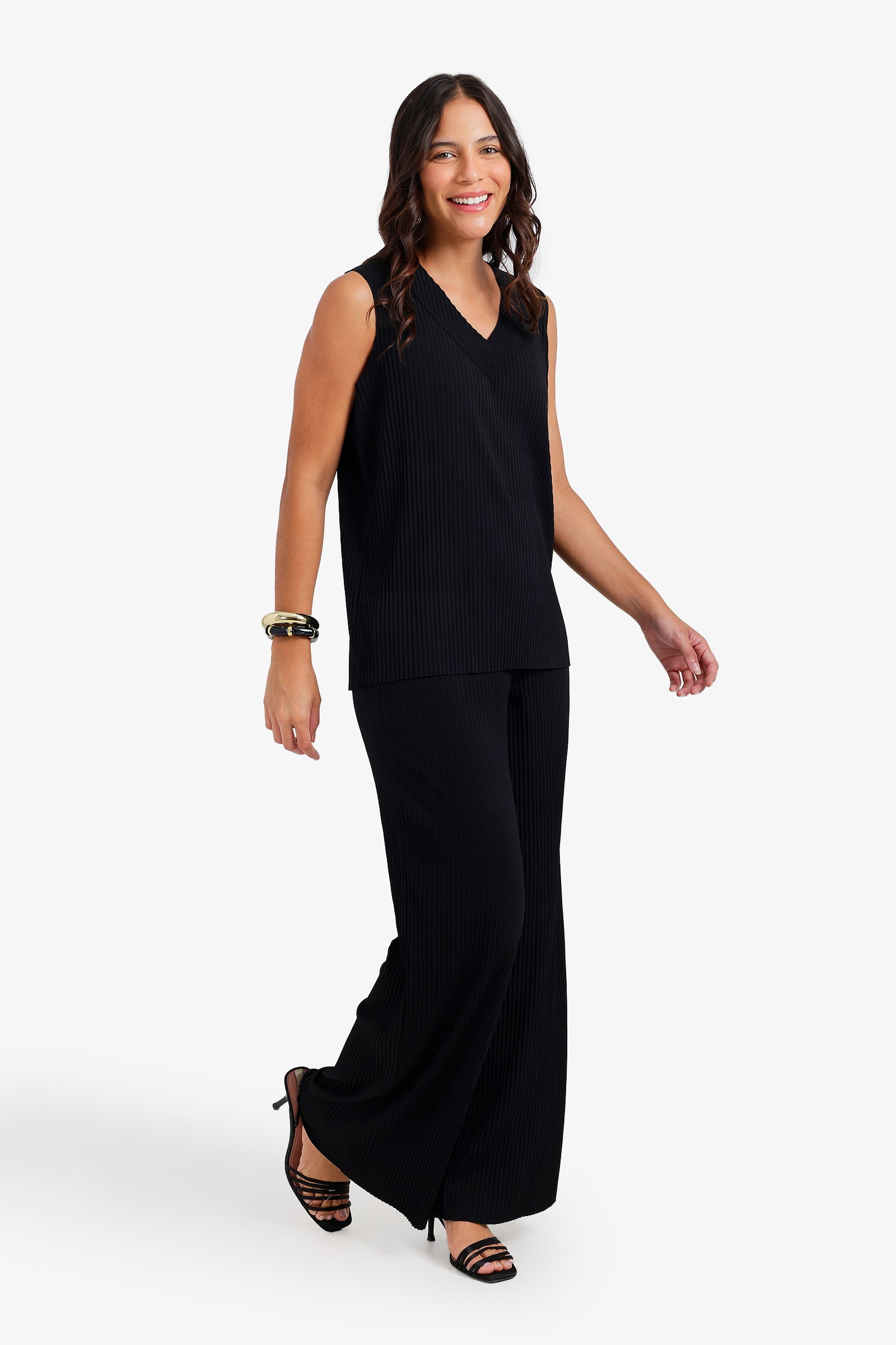 Ribbed V-Neck Blouse