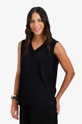 Ribbed V-Neck Blouse