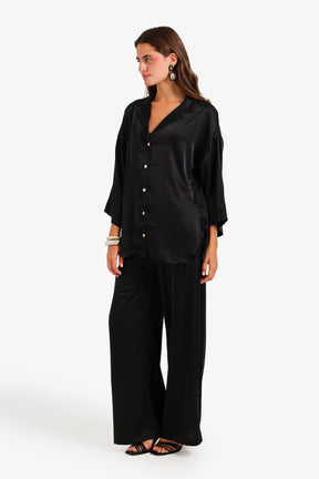 Contrast-Button Satin Set