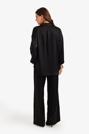 Contrast-Button Satin Set