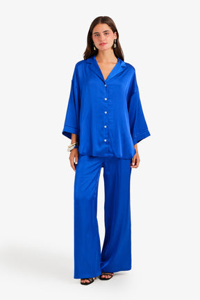 Contrast-Button Satin Set