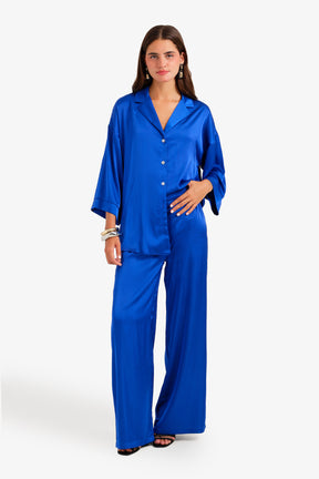 Contrast-Button Satin Set