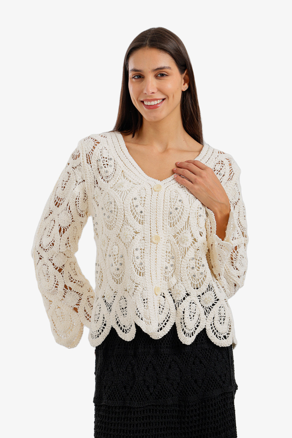 Pearl-Embellished Beach Kimono