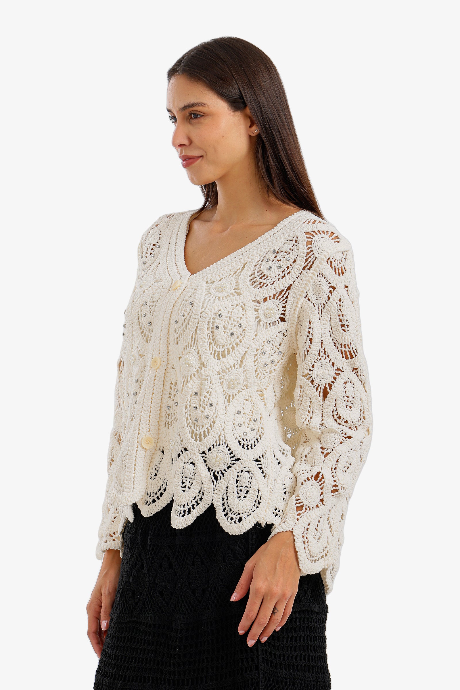 Pearl-Embellished Beach Kimono