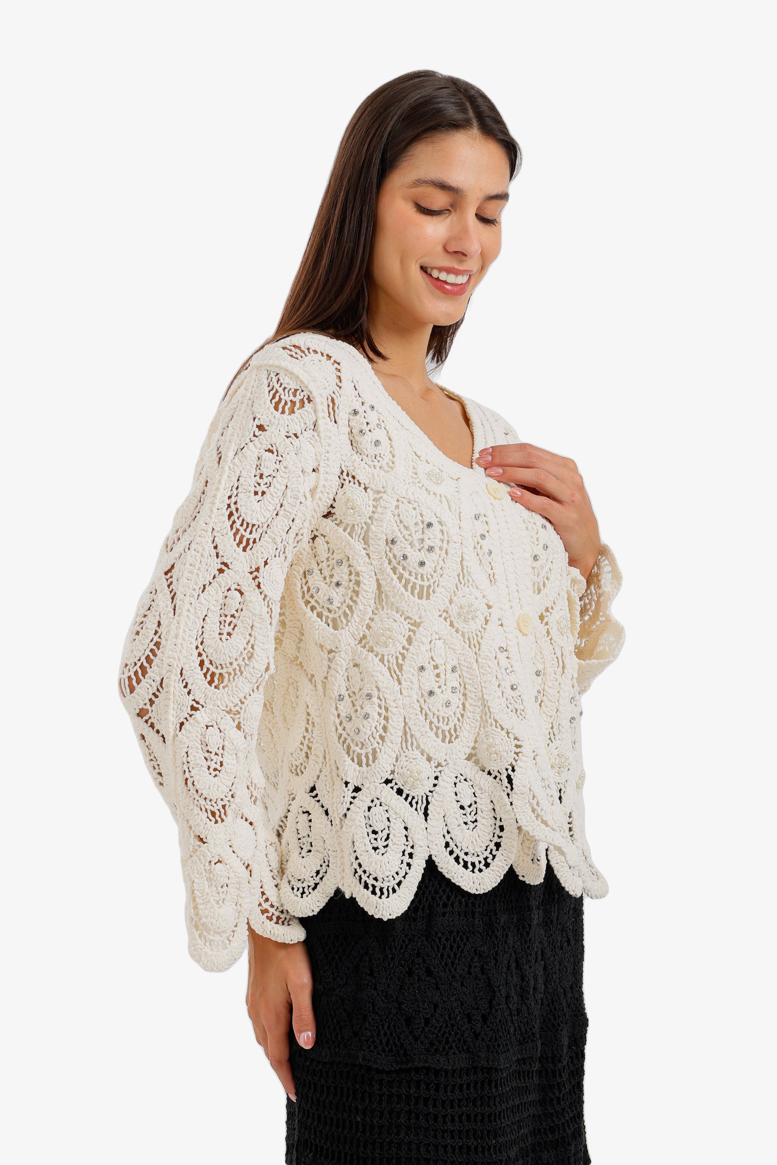 Pearl-Embellished Beach Kimono