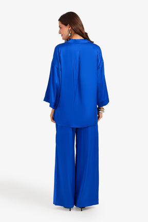 Contrast-Button Satin Set