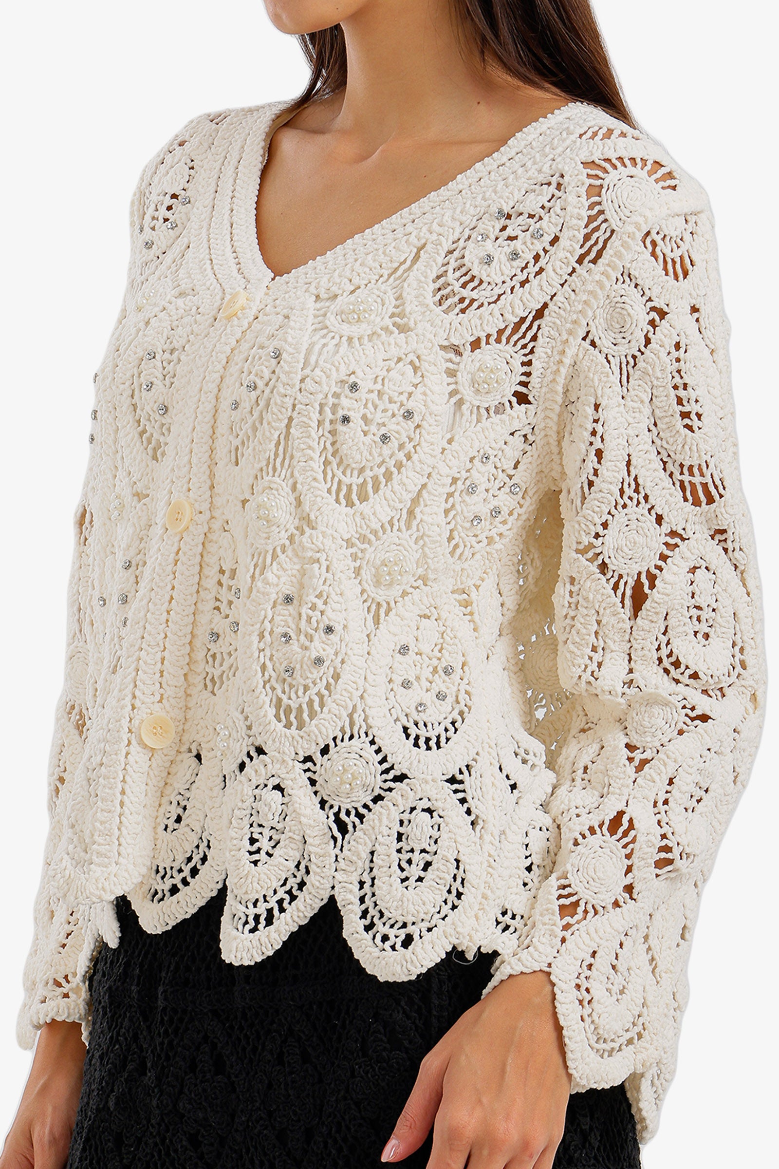 Pearl-Embellished Beach Kimono