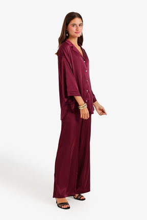 Contrast-Button Satin Set