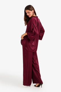 Contrast-Button Satin Set