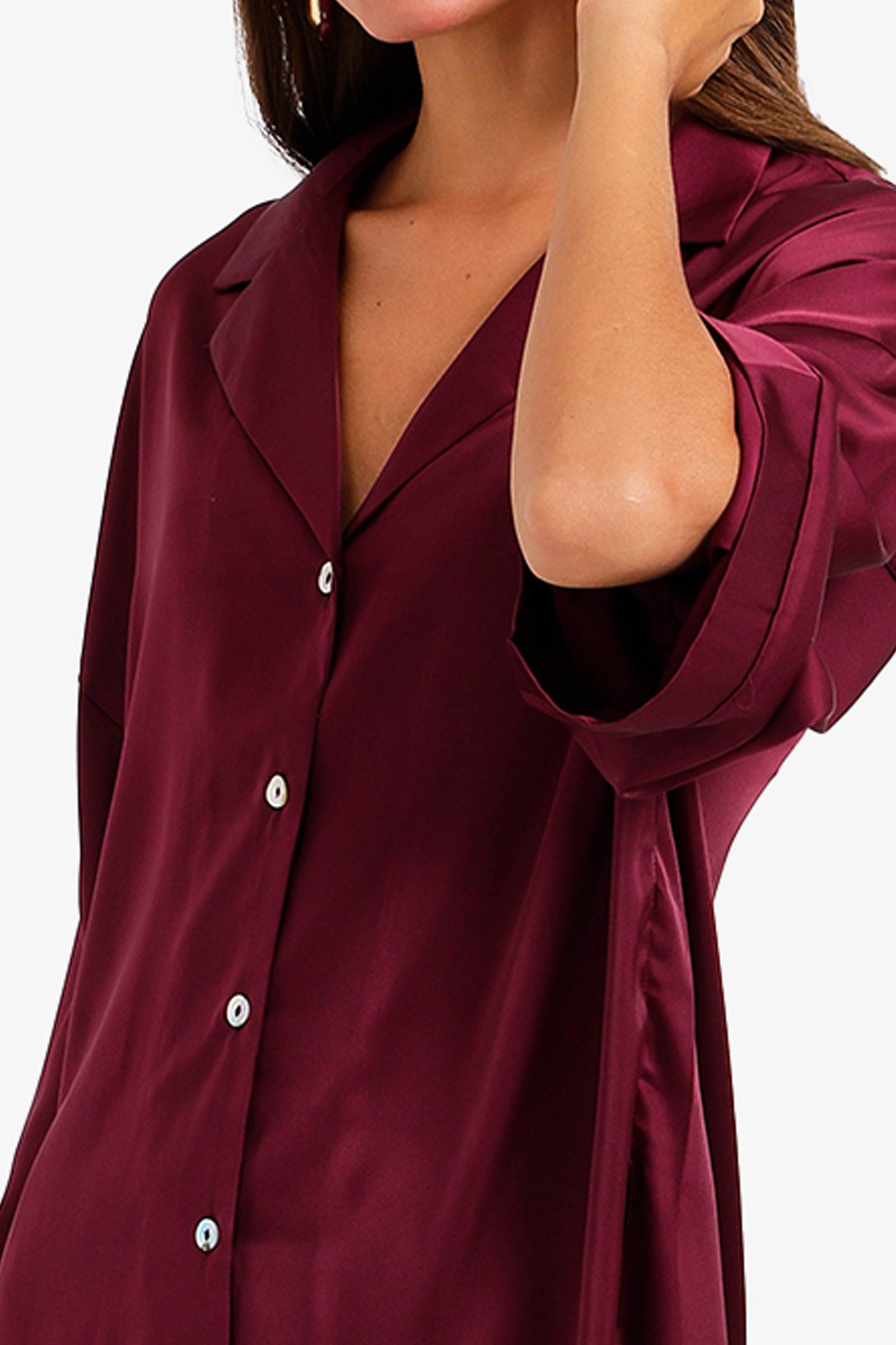 Contrast-Button Satin Set