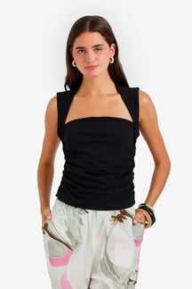 Ruched Cutout Neck Top
