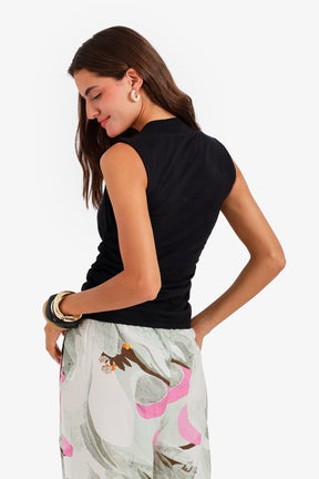 Ruched Cutout Neck Top