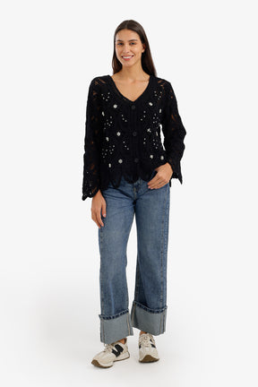 Pearl-Embellished Beach Kimono