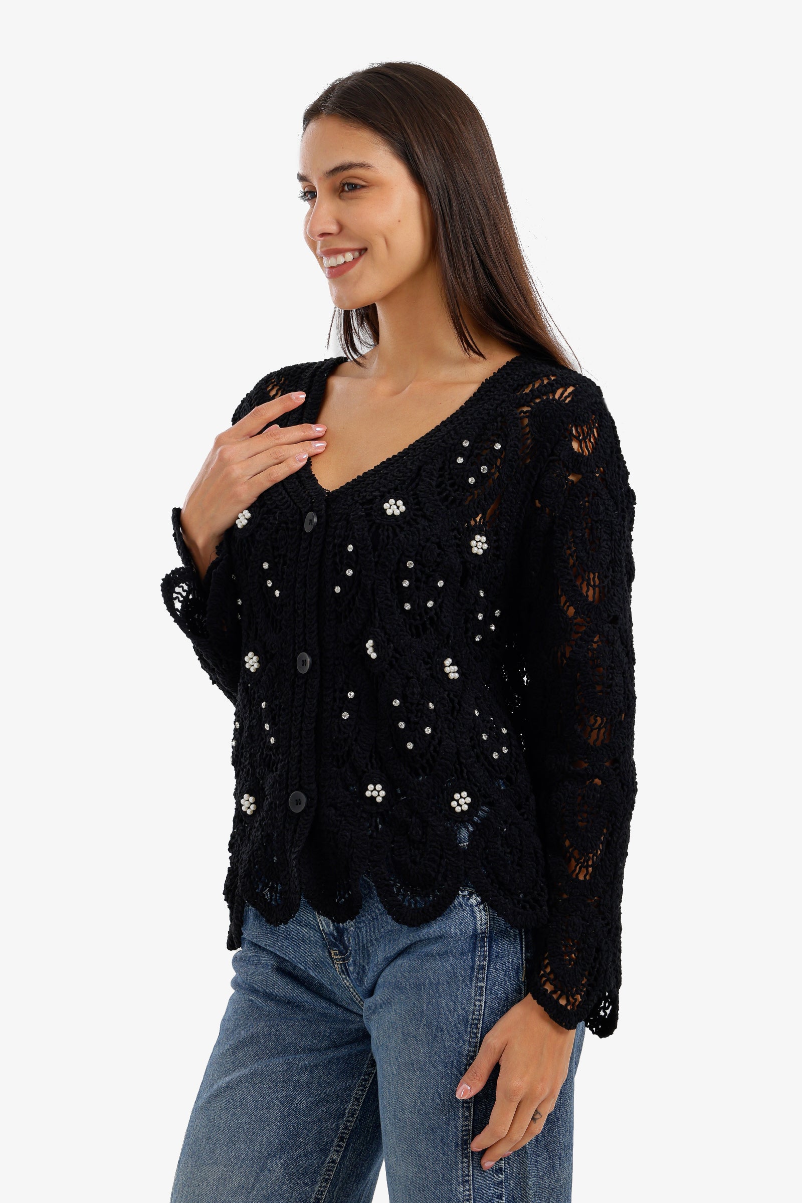 Pearl-Embellished Beach Kimono