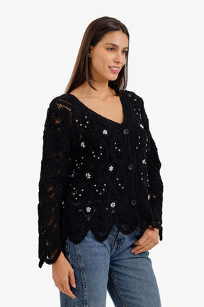 Pearl-Embellished Beach Kimono