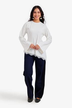 Lace Trim Asymmetric Top