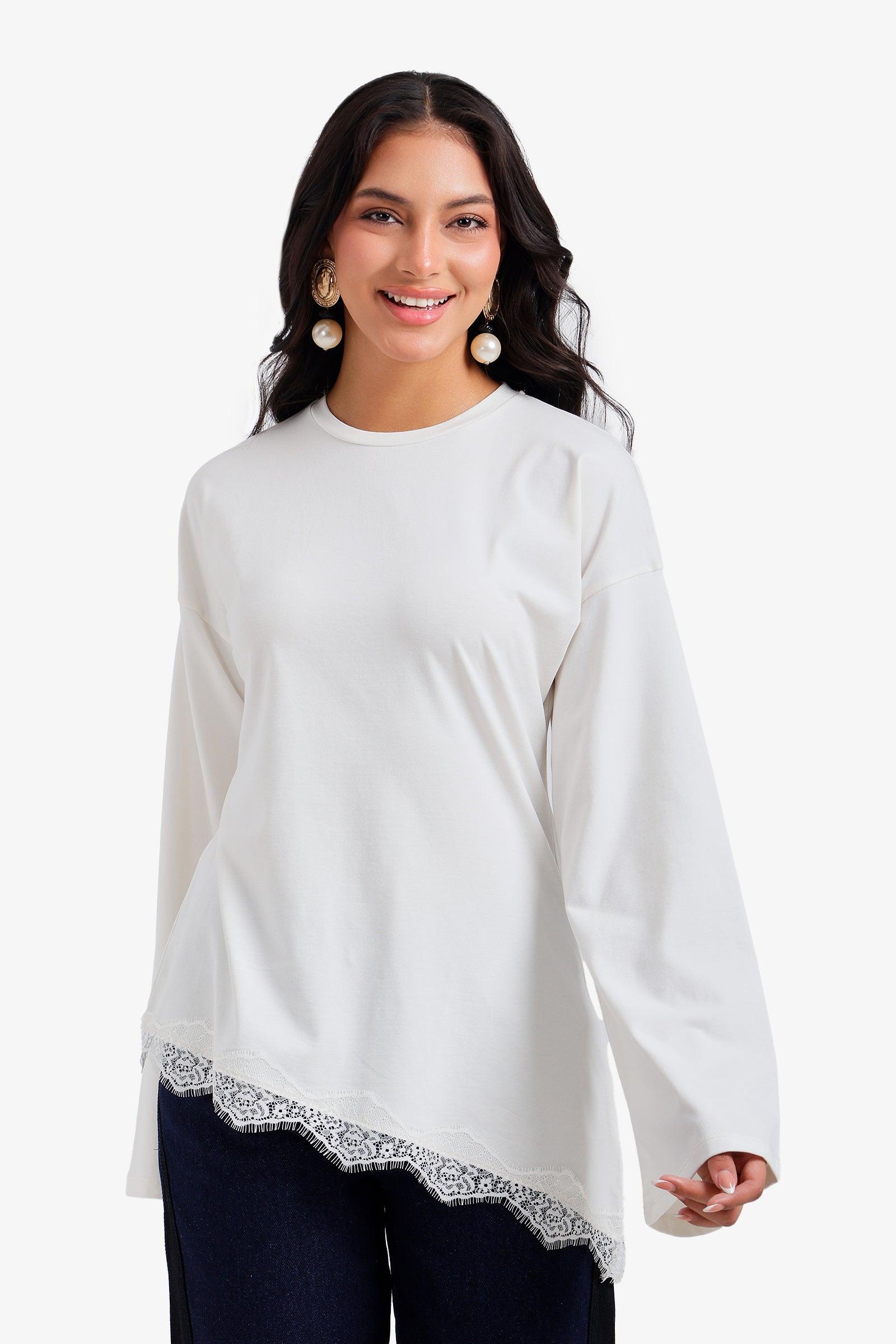 Lace Trim Asymmetric Top