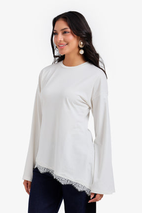 Lace Trim Asymmetric Top