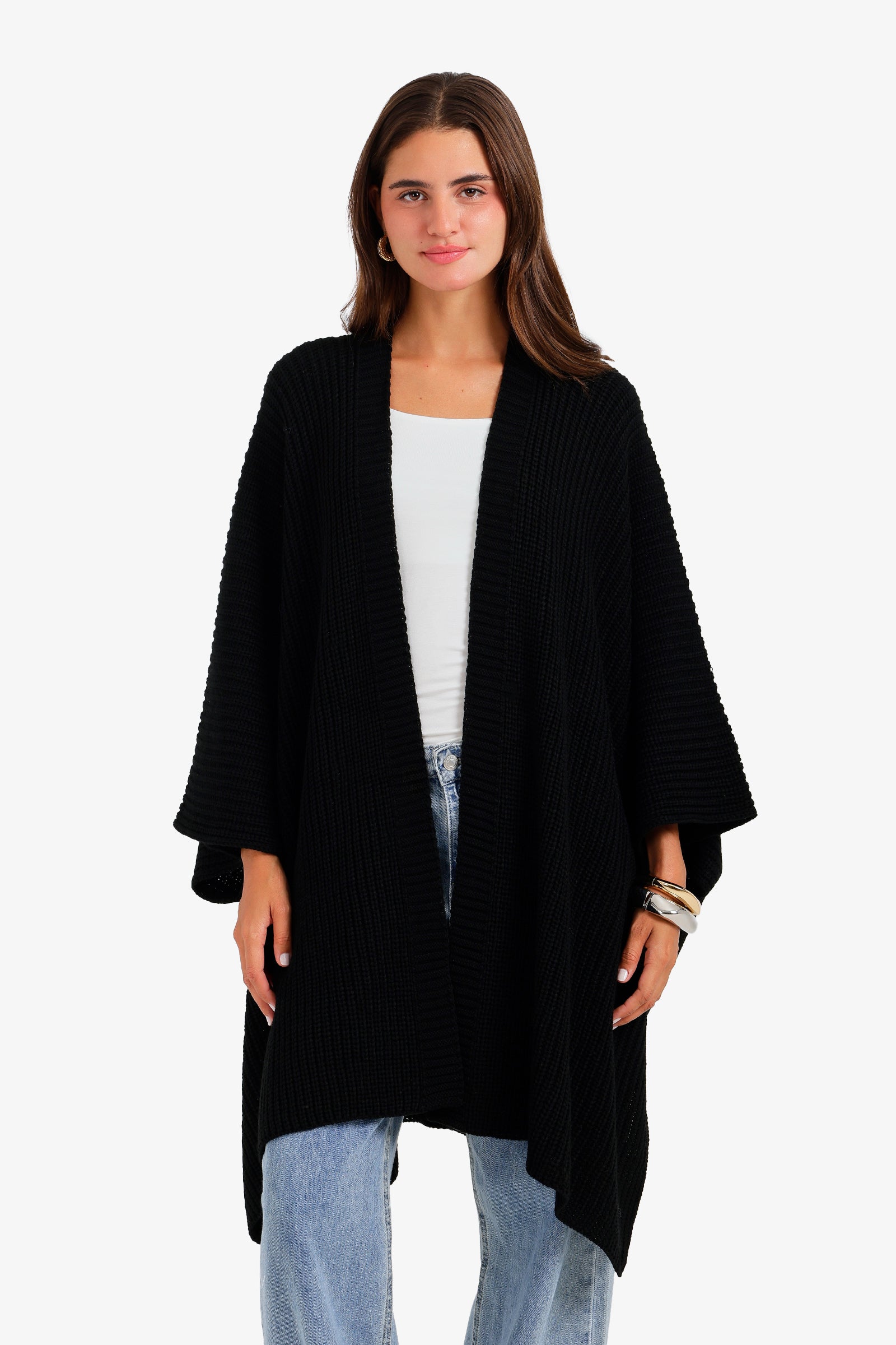 Ribbed Batwing Poncho