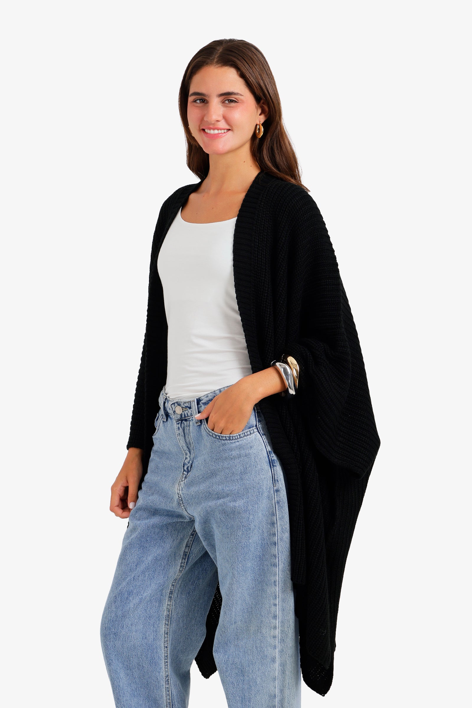 Ribbed Batwing Poncho