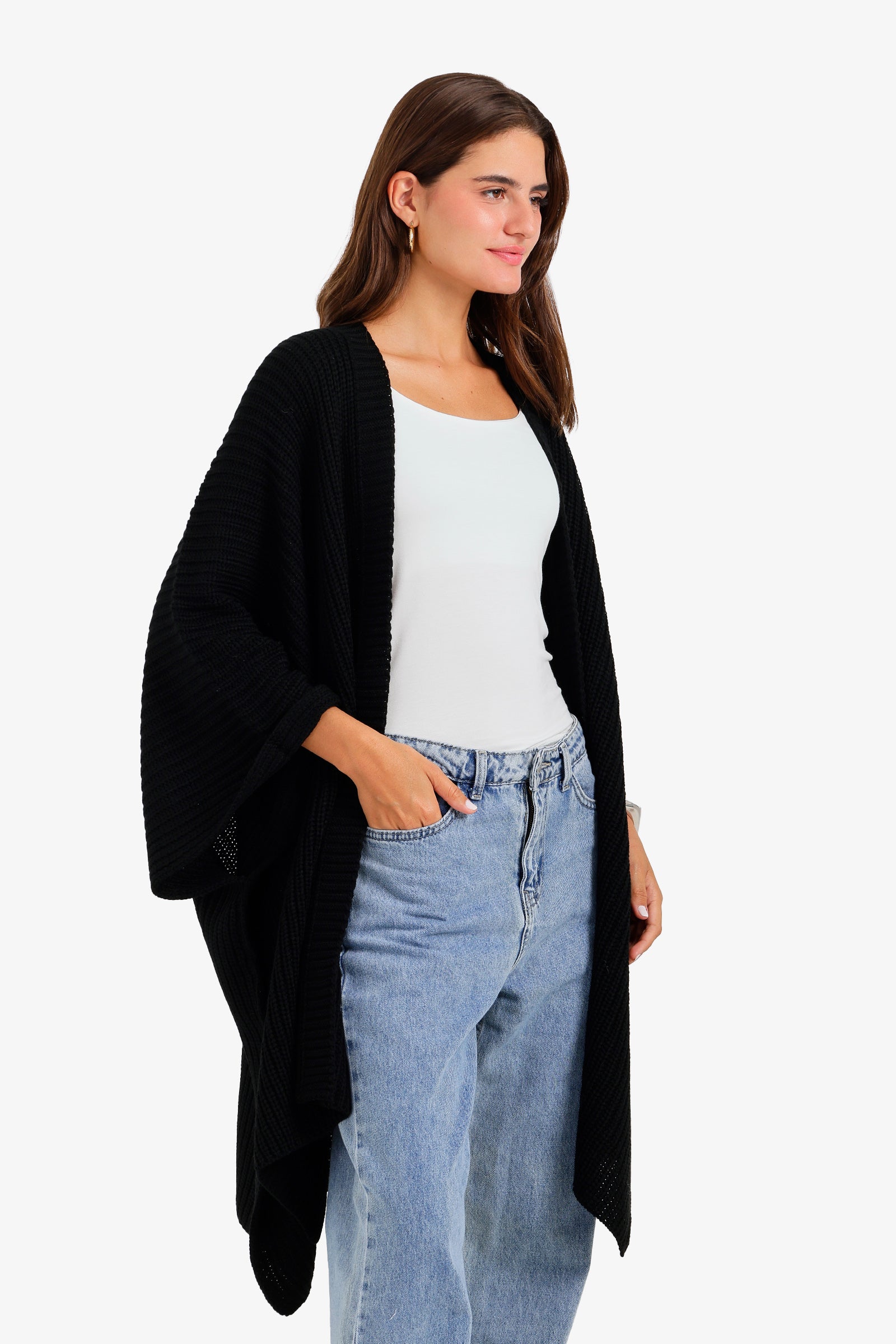Ribbed Batwing Poncho