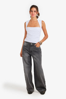 Side Studded Denim Pants