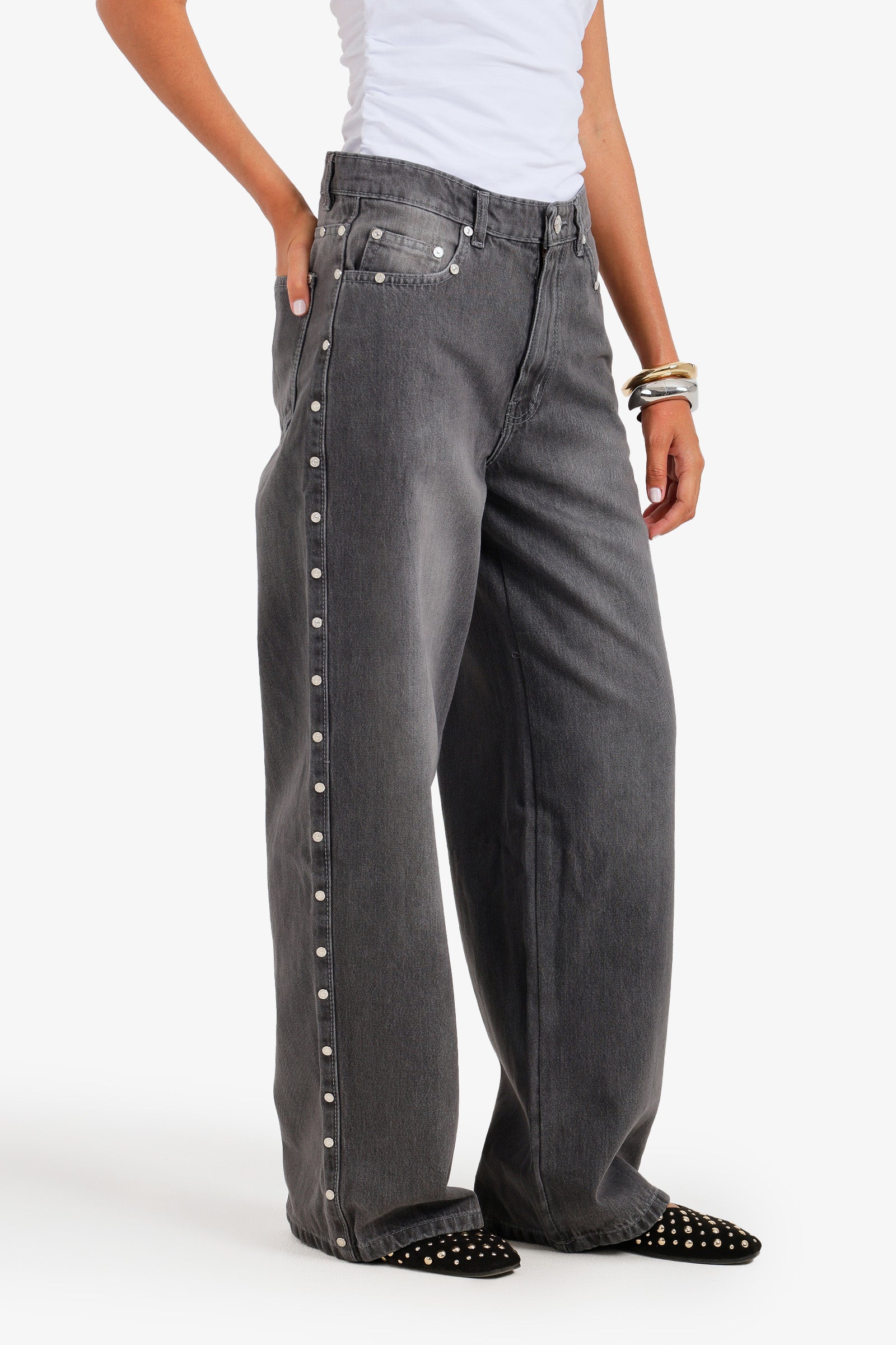 Side Studded Denim Pants