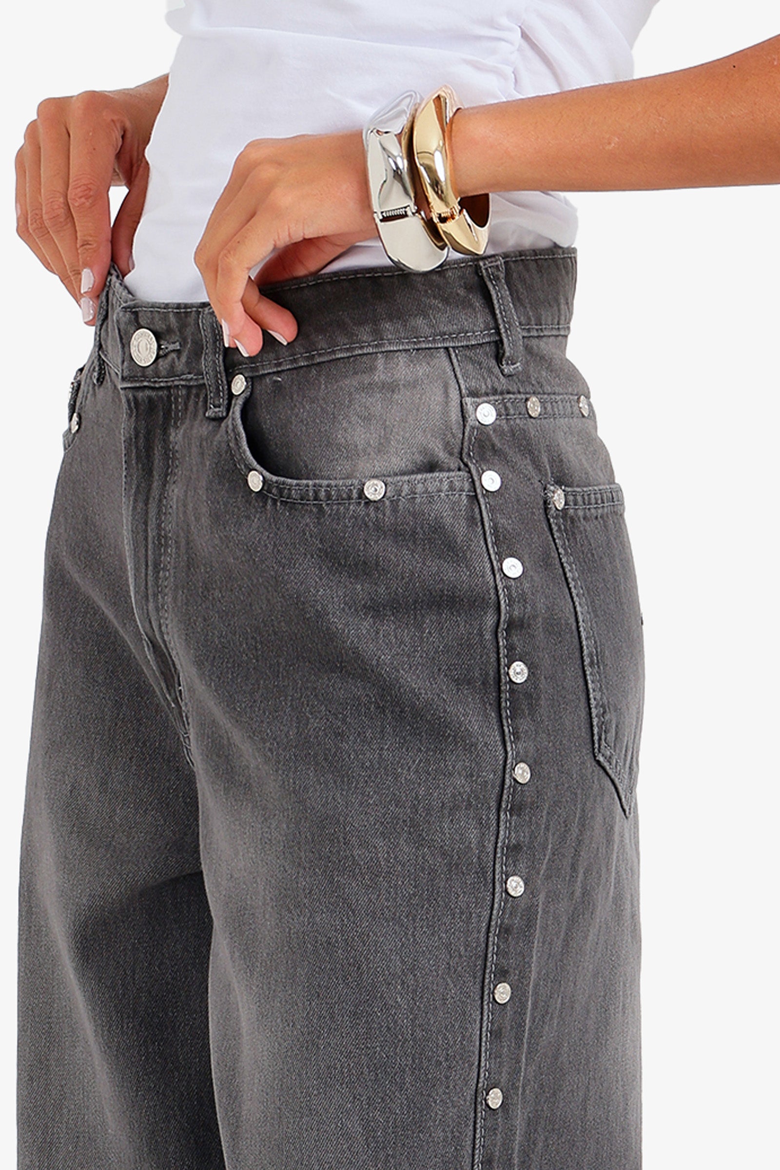 Side Studded Denim Pants