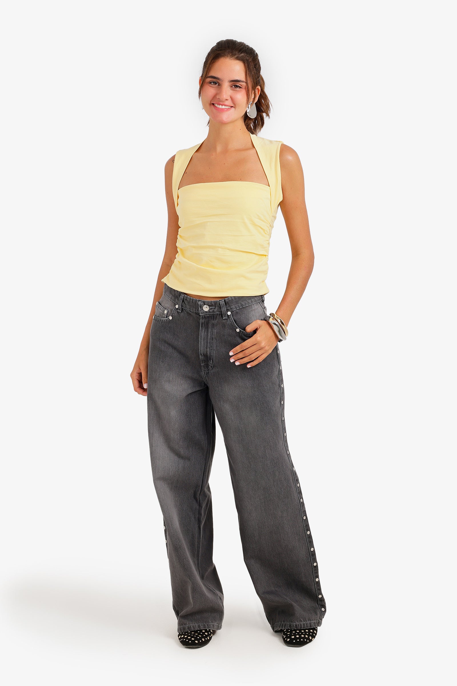 Ruched Cutout Neck Top