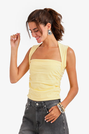 Ruched Cutout Neck Top