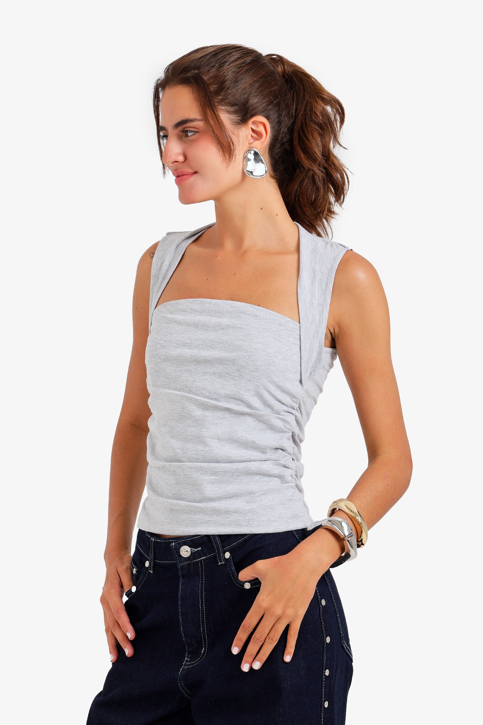 Ruched Cutout Neck Top