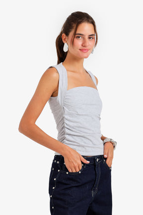 Ruched Cutout Neck Top